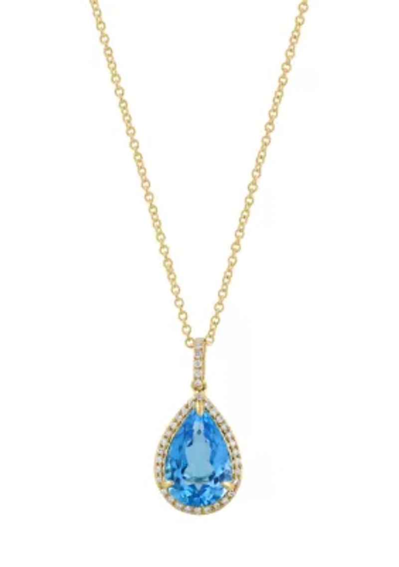 Diamond Blue Topaz Pendant Necklace in 14K Yellow Gold