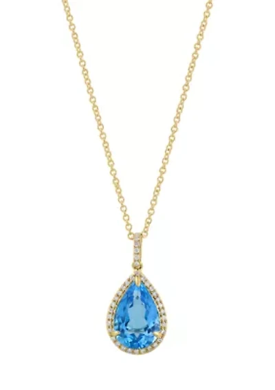 Diamond Blue Topaz Pendant Necklace in 14K Yellow Gold