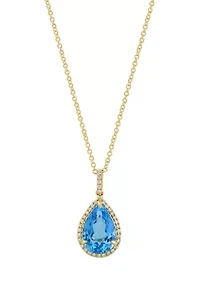 Diamond Blue Topaz Pendant Necklace in 14K Yellow Gold