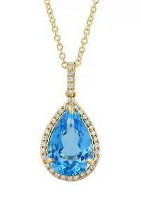 Diamond Blue Topaz Pendant Necklace in 14K Yellow Gold