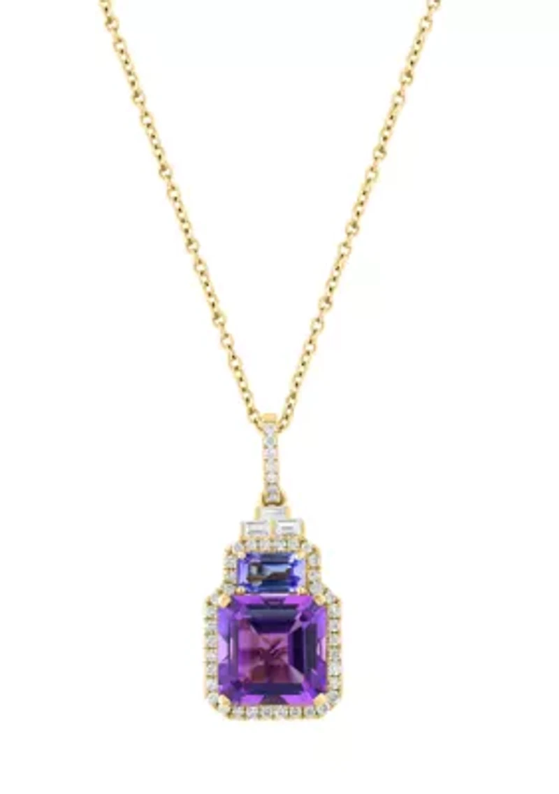 1/4 ct. t.w. Diamond, Amethyst and Tanzanite Pendant Necklace in 14K Yellow Gold