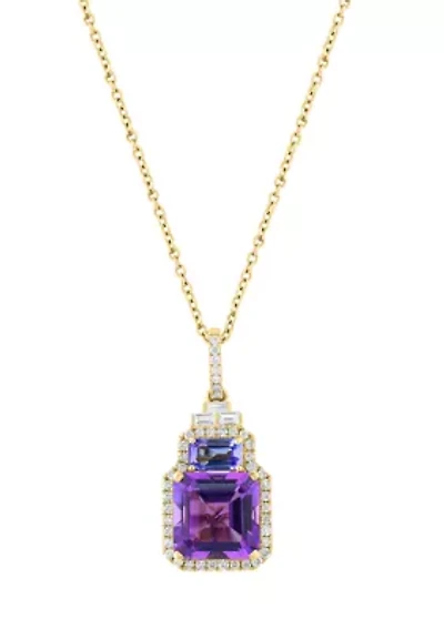 1/4 ct. t.w. Diamond, Amethyst and Tanzanite Pendant Necklace in 14K Yellow Gold
