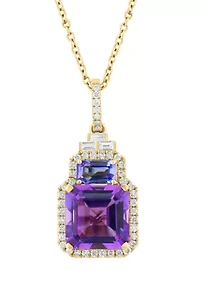1/4 ct. t.w. Diamond, Amethyst and Tanzanite Pendant Necklace in 14K Yellow Gold