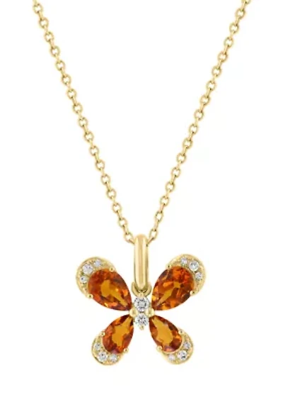 1/10 ct. t.w. Diamond and Citrine Butterfly Necklace in 14K Yellow Gold