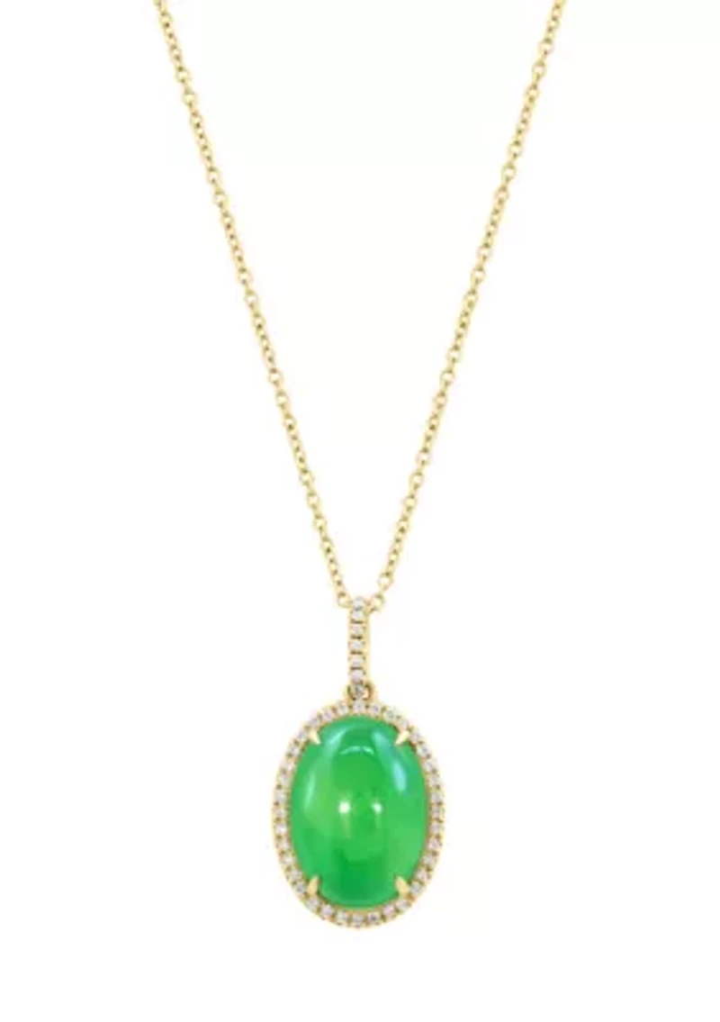 14K Yellow Gold Diamond Dyed Jade Pendant Necklace