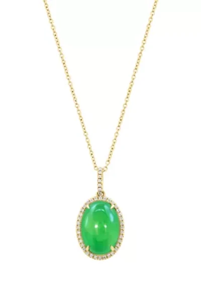 14K Yellow Gold Diamond Dyed Jade Pendant Necklace