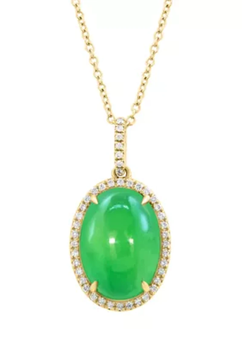 14K Yellow Gold Diamond Dyed Jade Pendant Necklace