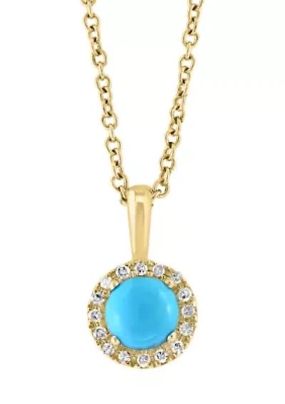 1/10 ct. t.w. Diamond, 3/8 ct. t.w. Turquoise Pendant Necklace in 14K Yellow Gold
