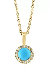 1/10 ct. t.w. Diamond, 3/8 ct. t.w. Turquoise Pendant Necklace in 14K Yellow Gold