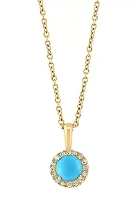 1/10 ct. t.w. Diamond, 3/8 ct. t.w. Turquoise Pendant Necklace in 14K Yellow Gold