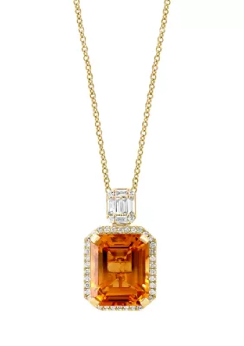 1/4 ct. t.w. Diamond and Citrine Pendant Necklace in 14K Yellow Gold