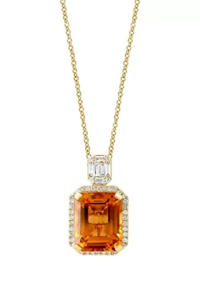 1/4 ct. t.w. Diamond and Citrine Pendant Necklace in 14K Yellow Gold