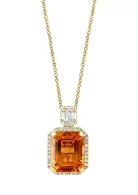 1/4 ct. t.w. Diamond and Citrine Pendant Necklace in 14K Yellow Gold