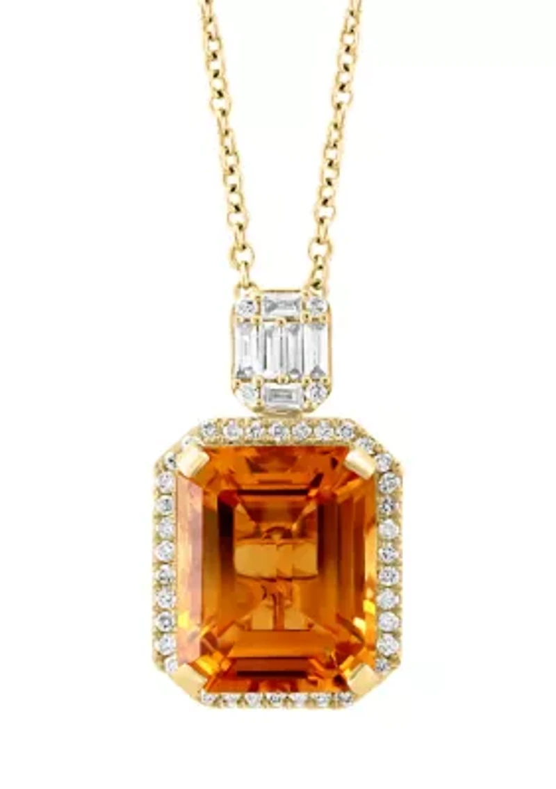 1/4 ct. t.w. Diamond and Citrine Pendant Necklace in 14K Yellow Gold