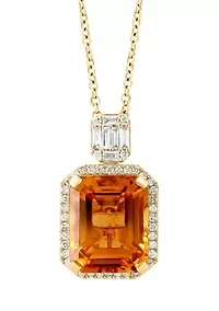 1/4 ct. t.w. Diamond and Citrine Pendant Necklace in 14K Yellow Gold