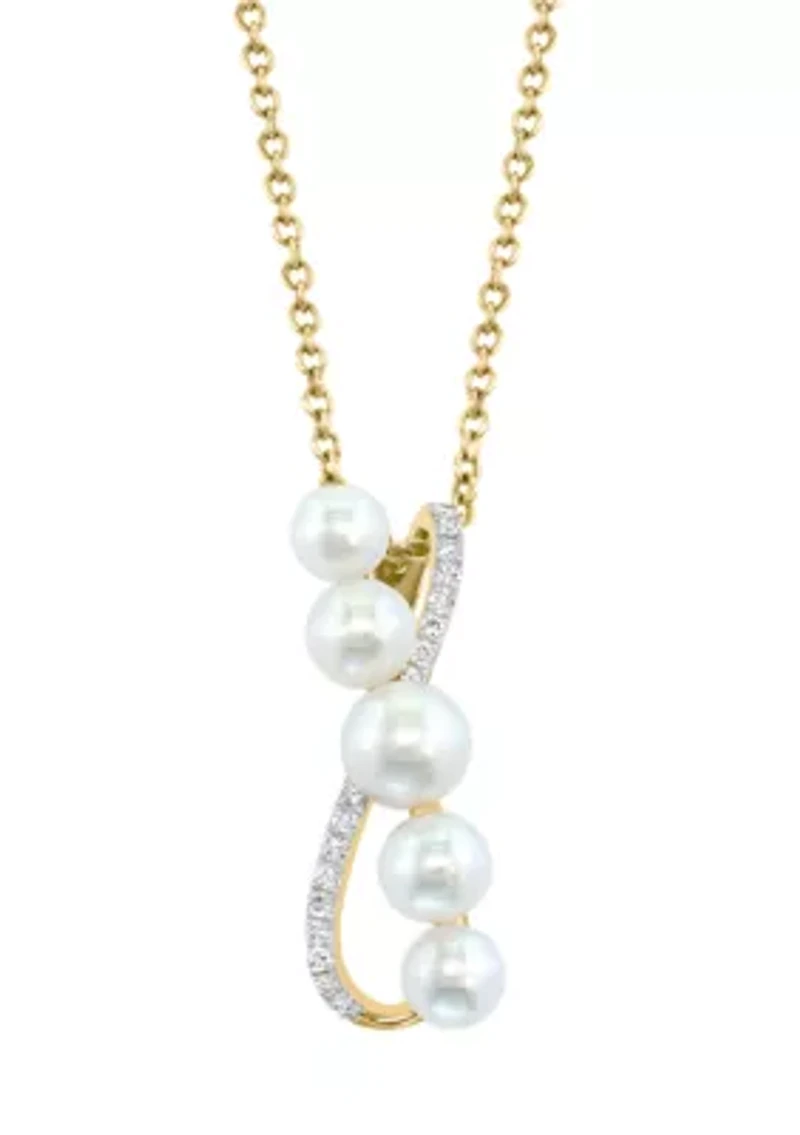14K Yellow Gold Diamond Fresh Water Pearl Pendant