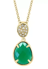 1/10 ct. t.w. Diamond, 1.8 ct. t.w. Green Onyx Pendant Necklace in 14K Yellow Gold