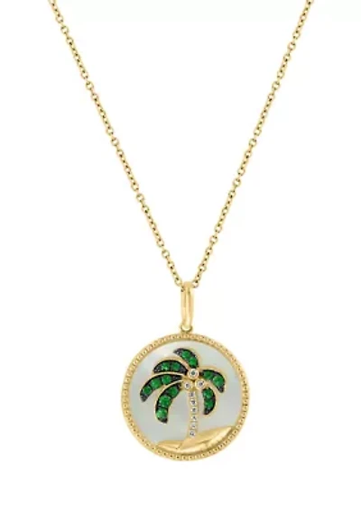 1/10 ct. t.w. Diamond, 4 ct. t.w. Tsavorite, Mother of Pearl Pendant Necklace in 14K Yellow Gold