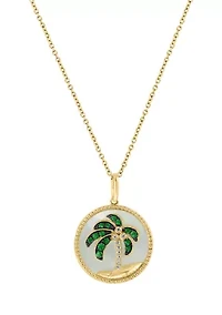 1/10 ct. t.w. Diamond, 4 ct. t.w. Tsavorite, Mother of Pearl Pendant Necklace in 14K Yellow Gold