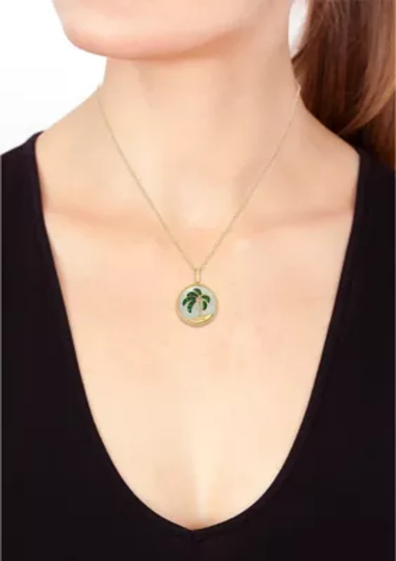 1/10 ct. t.w. Diamond, 4 ct. t.w. Tsavorite, Mother of Pearl Pendant Necklace in 14K Yellow Gold
