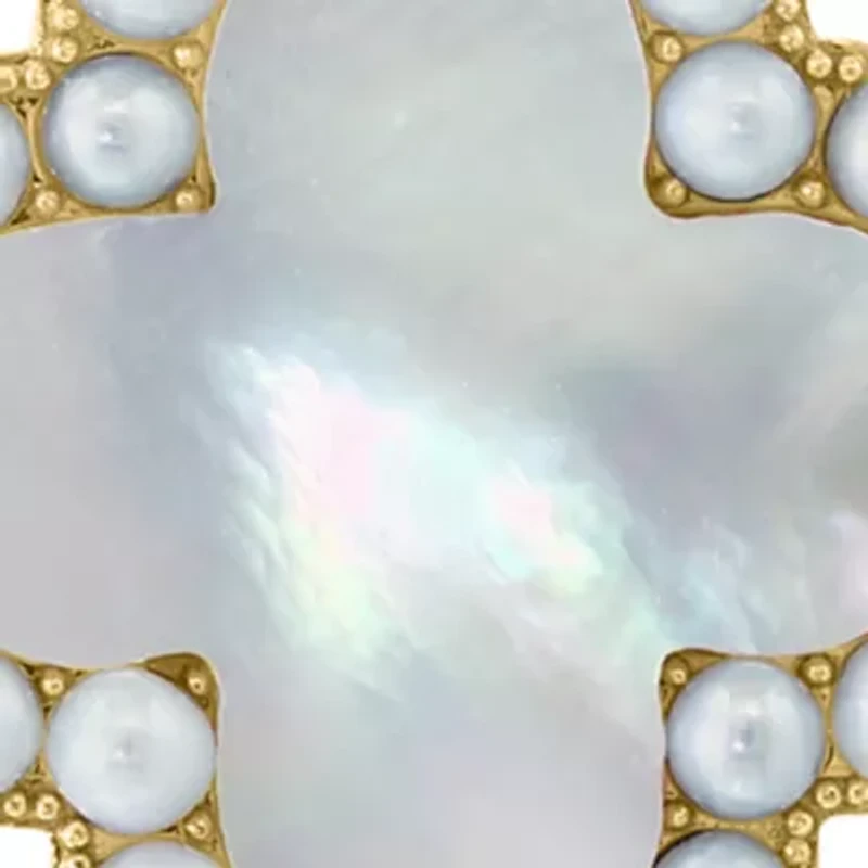 Diamond, Freshwater Pearl, Mother of Pearl Pendant Necklace in 14K Yellow Gold