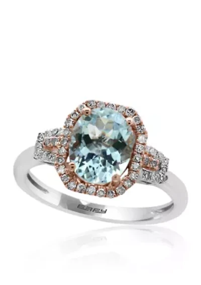 Diamond and Aquamarine Ring 14K Rose White Gold
