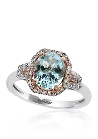 Diamond and Aquamarine Ring 14K Rose White Gold