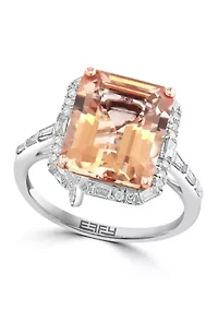 Diamond and Morganite Ring in 14K Rose and White Gold 