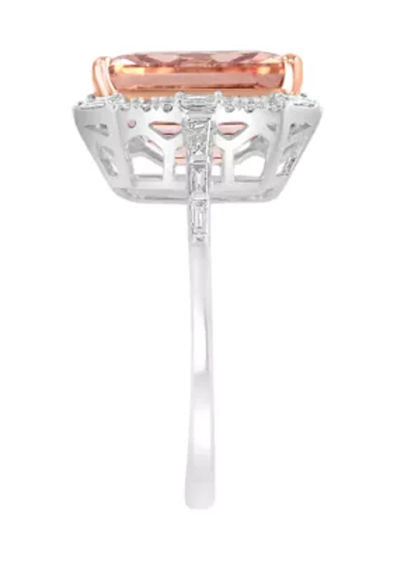 Diamond and Morganite Ring in 14K Rose and White Gold 