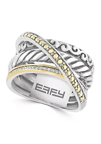 Diamond Ring in Sterling Silver and 18K Yellow Gold