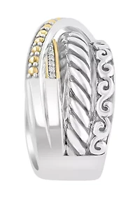 Diamond Ring in Sterling Silver and 18K Yellow Gold