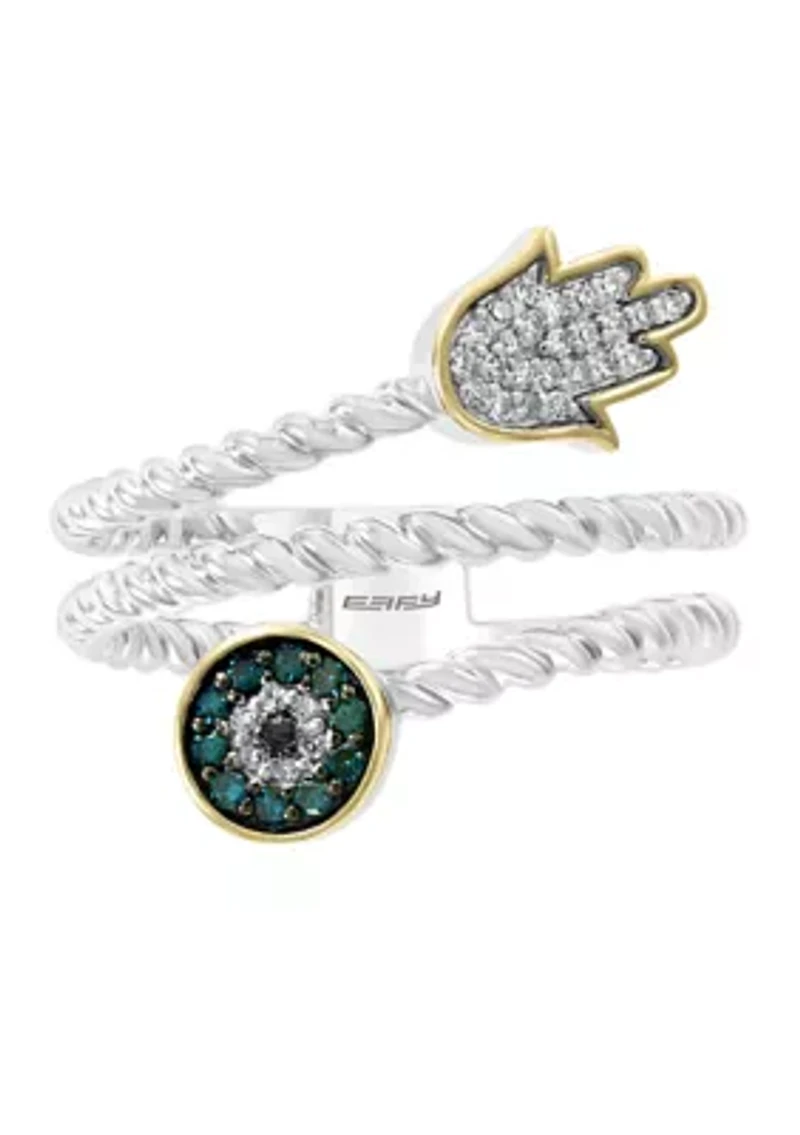 1/6 ct. t.w. Diamond, Black Diamond and Blue Diamond Ring in Sterling Silver and 14K Yellow Gold