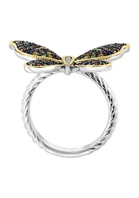 Diamond, Sapphire, Yellow Sapphire, Pink Sapphire, Orange Sapphire, Tsavorite Butterfly Ring in 14K Yellow Gold