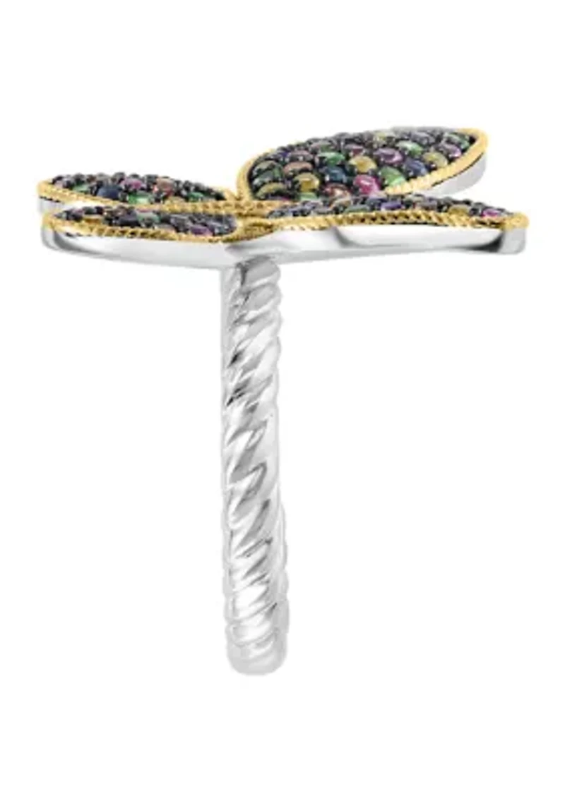 Diamond, Sapphire, Yellow Sapphire, Pink Sapphire, Orange Sapphire, Tsavorite Butterfly Ring in 14K Yellow Gold