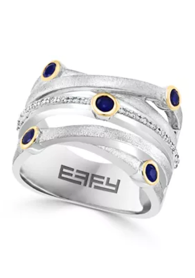Sterling Silver/Gold Over Silver Diamond, Sapphire Ring 