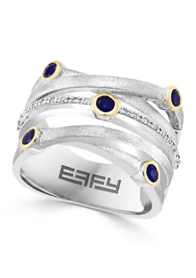 Sterling Silver/Gold Over Silver Diamond, Sapphire Ring 