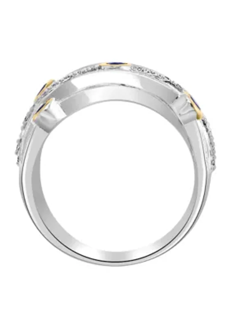 Sterling Silver/Gold Over Silver Diamond, Sapphire Ring 