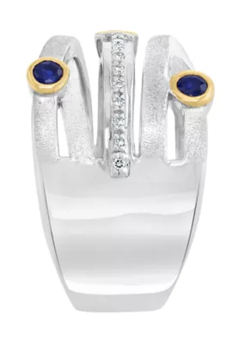 Sterling Silver/Gold Over Silver Diamond, Sapphire Ring 