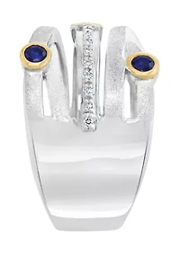 Sterling Silver/Gold Over Silver Diamond, Sapphire Ring 
