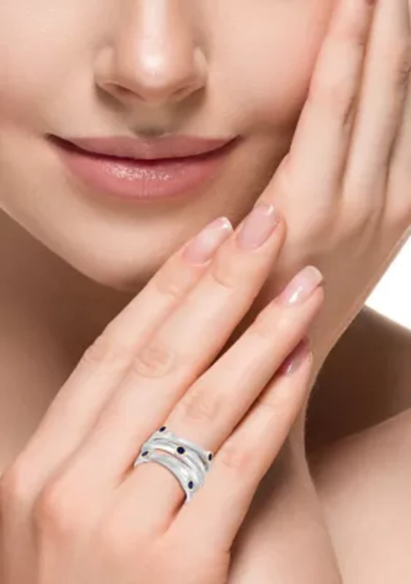 Sterling Silver/Gold Over Silver Diamond, Sapphire Ring 