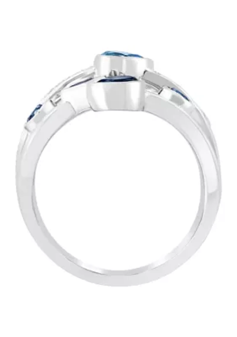1/10 ct. t.w. Diamond, Amethyst, Blue Topaz, London Blue Topaz Ring in 925 Sterling Silver