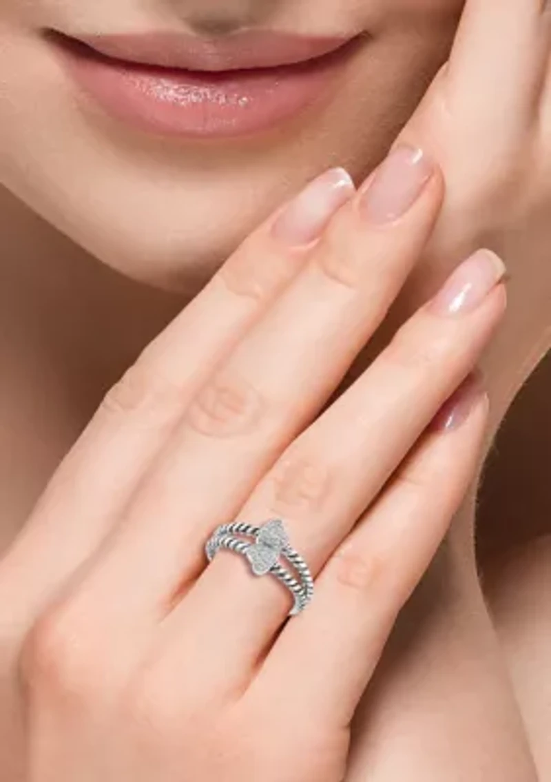 Sterling Silver Diamond Double Heart Ring