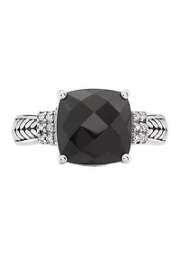 10 ct. t.w. Onyx and 1/10 Diamond Ring Sterling Silver