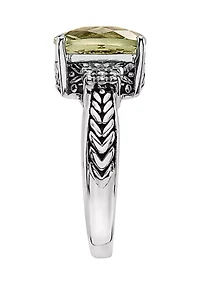 1/10 ct. t.w. Diamond and 4 ct. t.w. Green Amethyst Ring in Sterling Silver