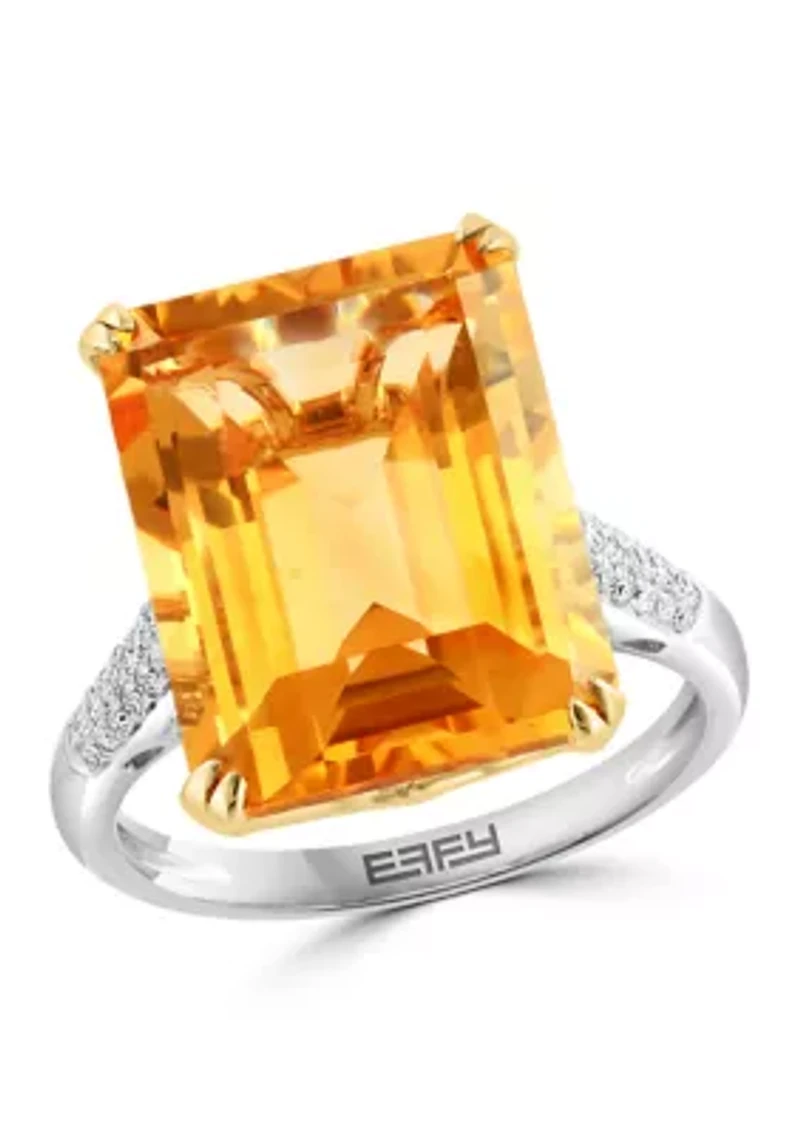 Diamond and Citrine Ring in 14K Yellow and White Gold
