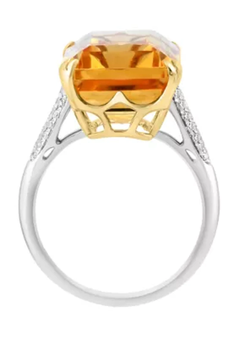 Diamond and Citrine Ring in 14K Yellow and White Gold