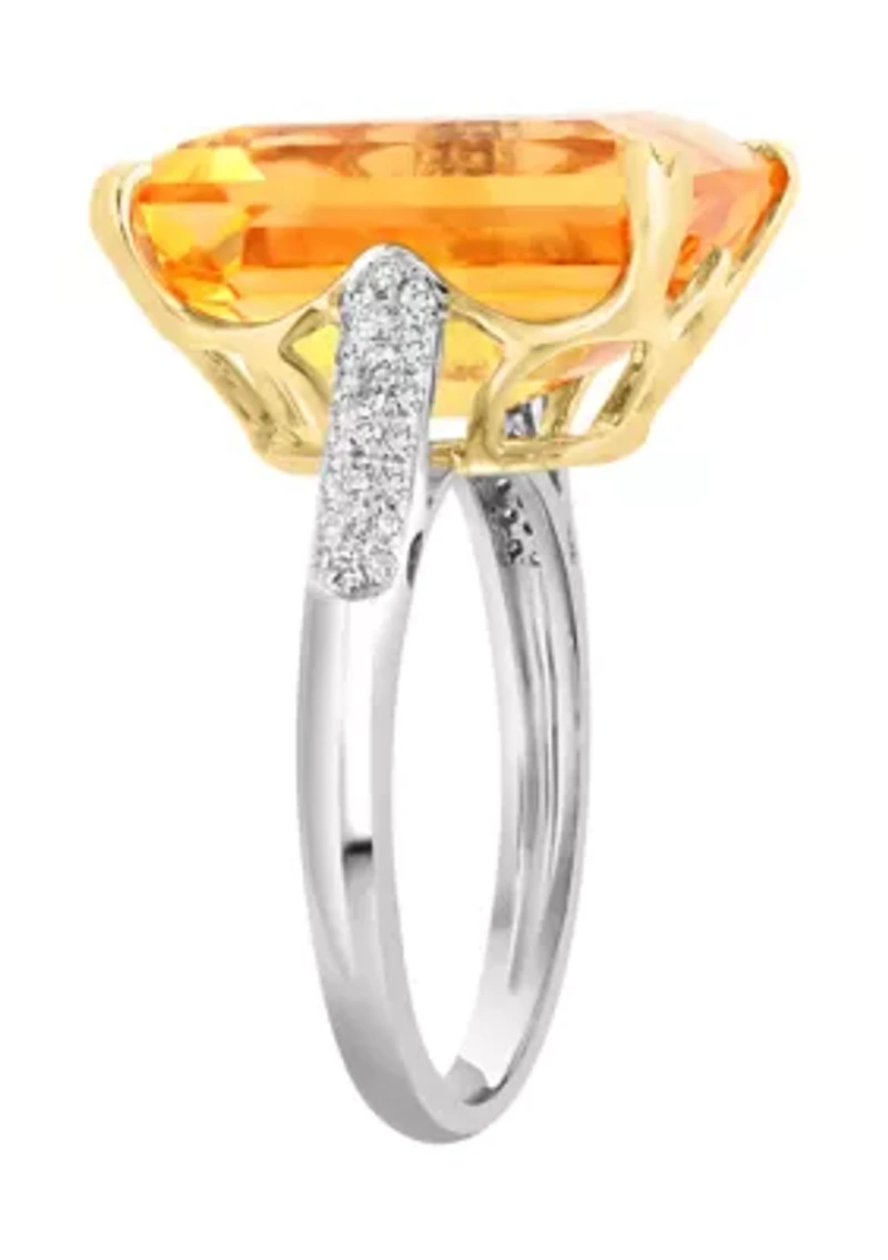 Diamond and Citrine Ring in 14K Yellow and White Gold
