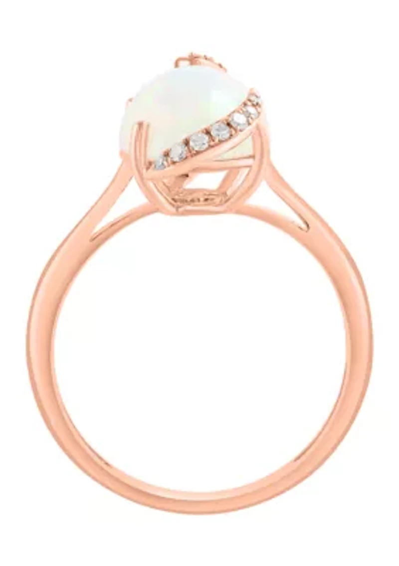 Diamond and Ethiopian Opal Ring In 14K Rose Gold