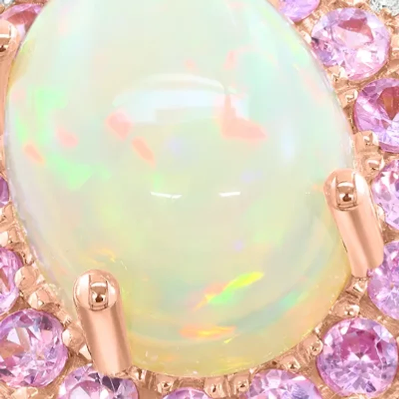 14K Rose Gold Diamond Ethiopian Opal Pink Sapphire Ring