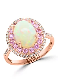 14K Rose Gold Diamond Ethiopian Opal Pink Sapphire Ring